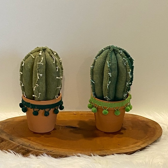 Other - Faux Felted Potted Cactus Pin Cushion Decor Set Of 3 Green Academia Artisan